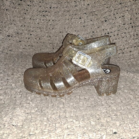 JUJU BABE-Heeled Jelly Sandals-Gold Glitter-UK 5-US 7-Near Mint - Picture 2 of 8